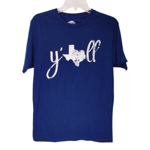 Texas Y'all Graphic T-Shirt Short Sleeve Crew Neck Blue White Home Free Mens S